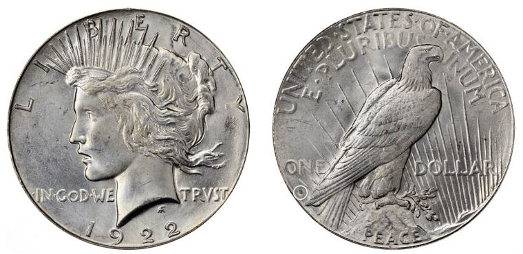 1922-S San Francisco Lincoln Memorial $1 Peace Silver Dollar w/ Case