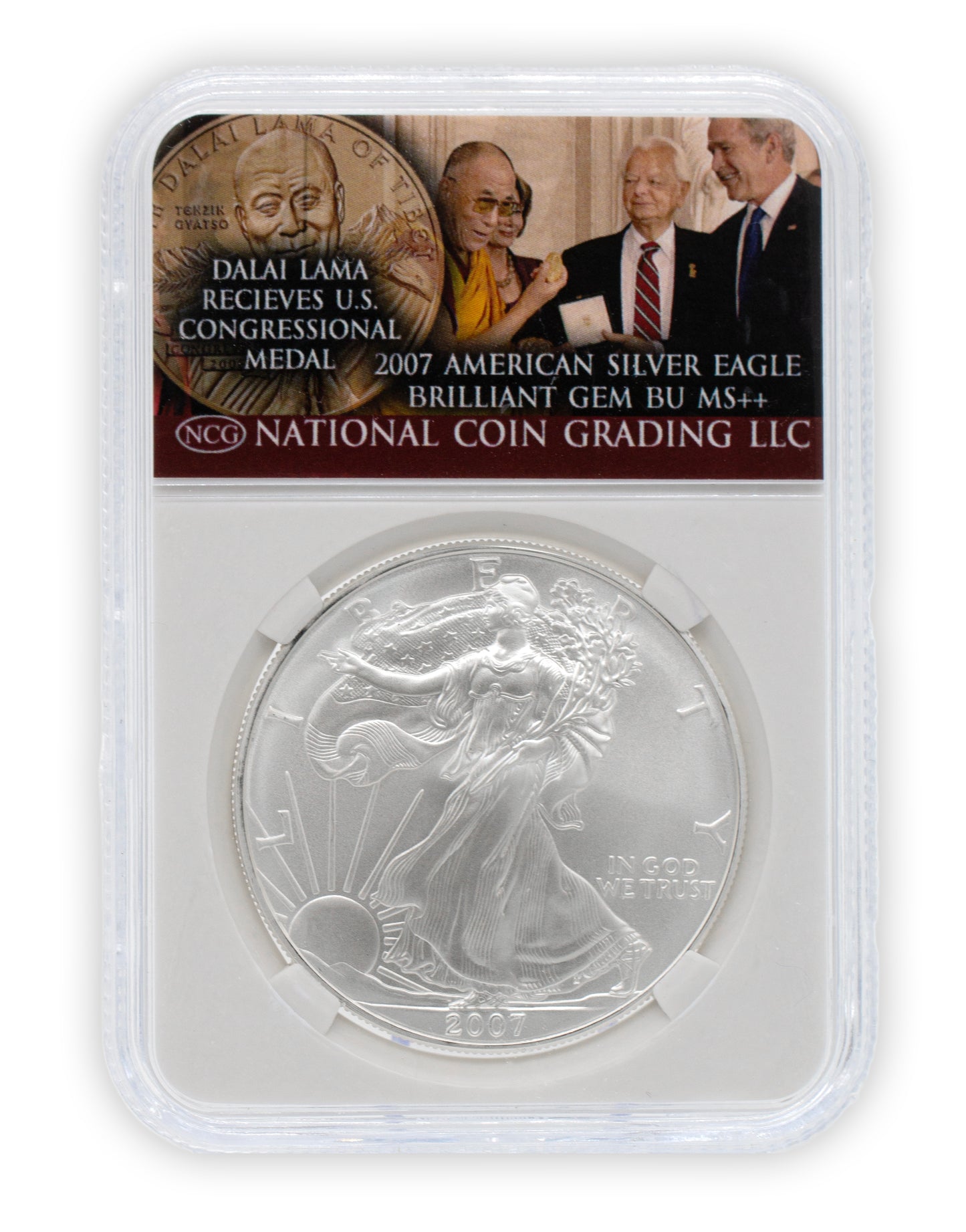 2007 Dalai Lama $1 American Silver Eagle GEM BU