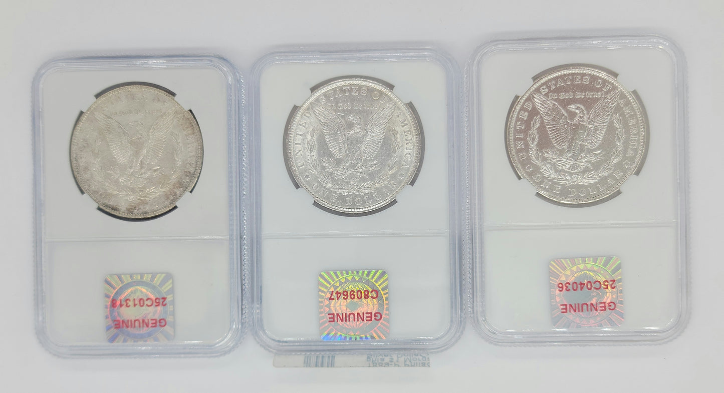 3PC 1888-1890 Mixed Mint $1 Morgan Silver Dollar Set