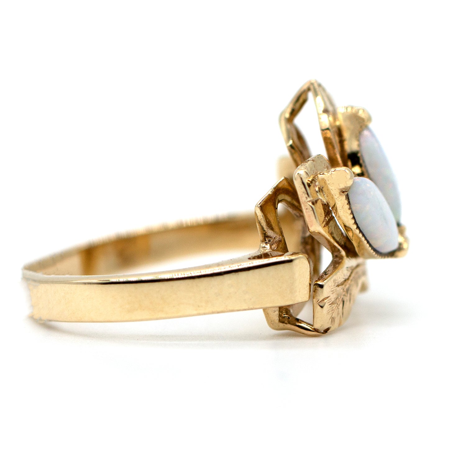 14KY .75ctw Aussie Opal Marquise Maple Leaf Ring