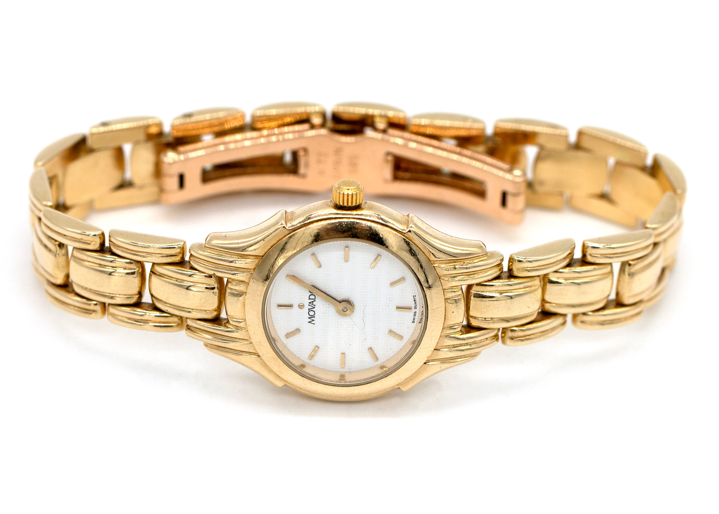 14KY Movado White Dial Ribbed Ladies Watch