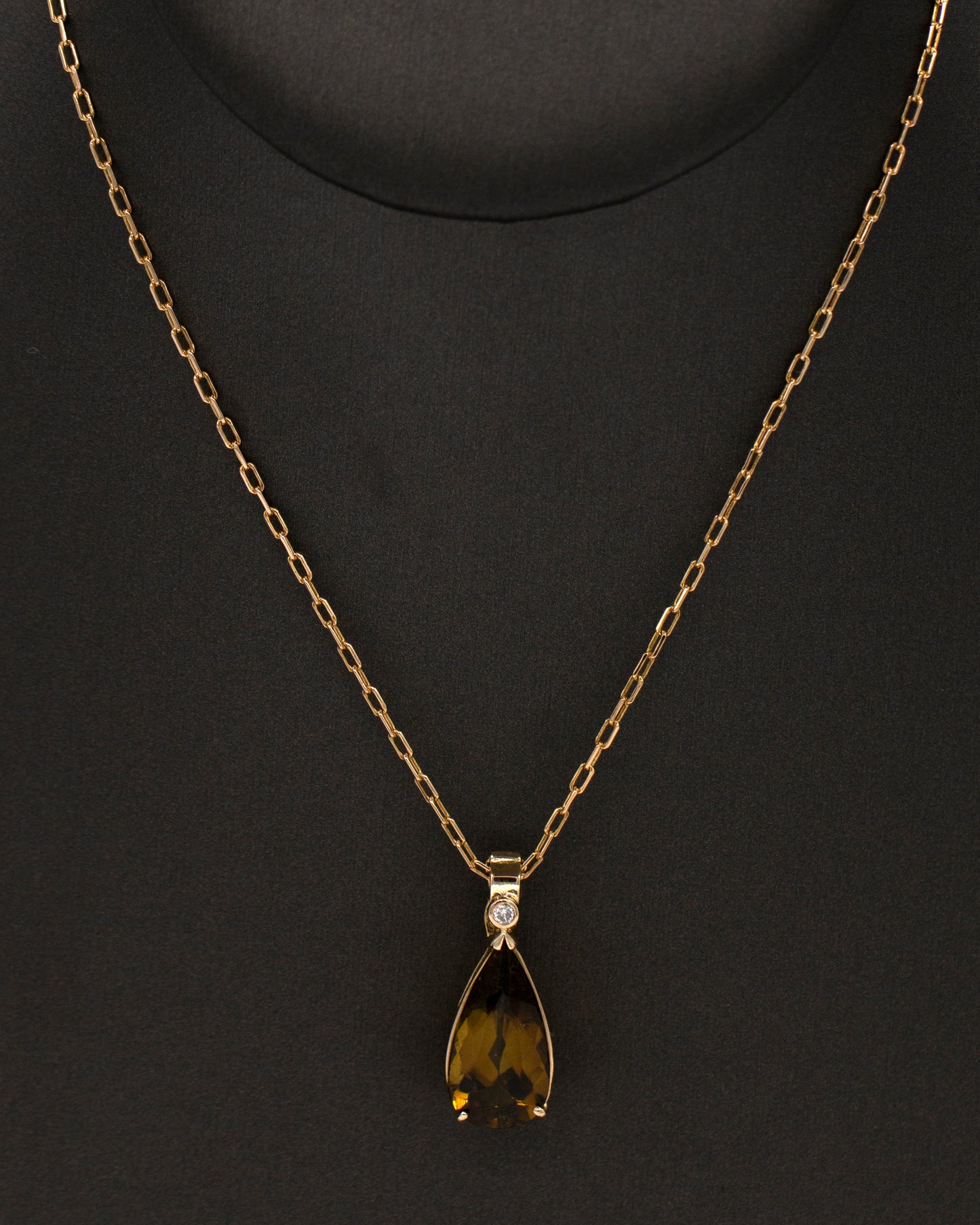 14K Yellow Gold 8.8ctw Golden Tourmaline Pear Diamond Rd Necklace