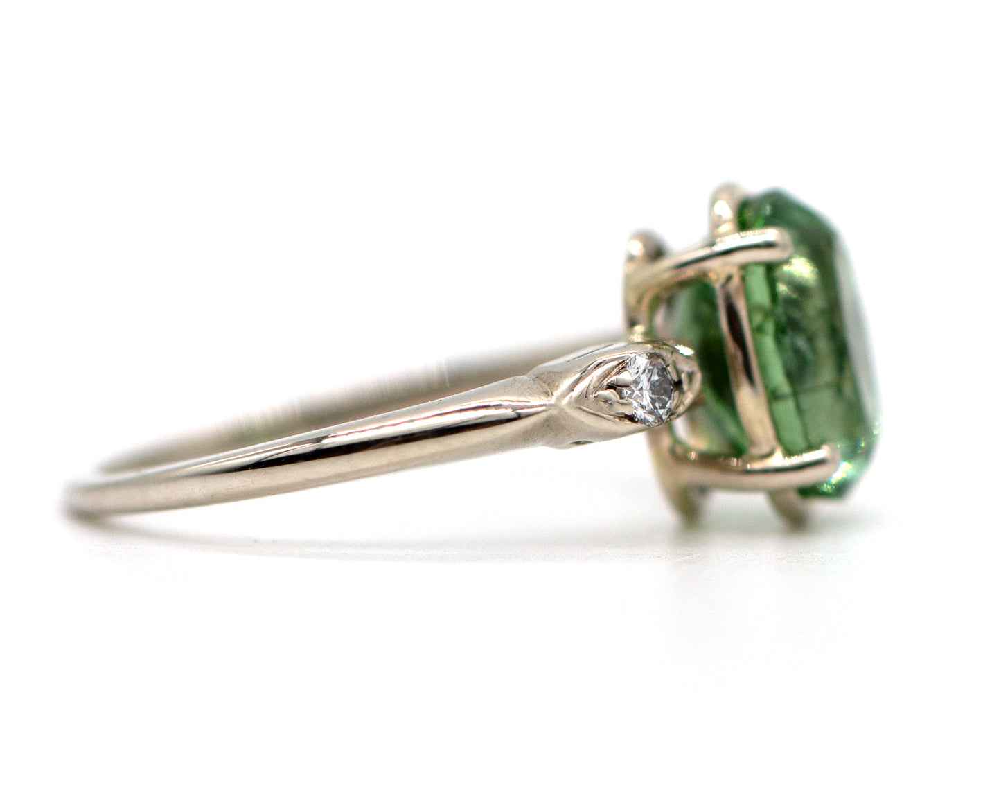 14KW 2.72ct Green Paraiba Tourmaline Oval Diamond Rd Band Ring