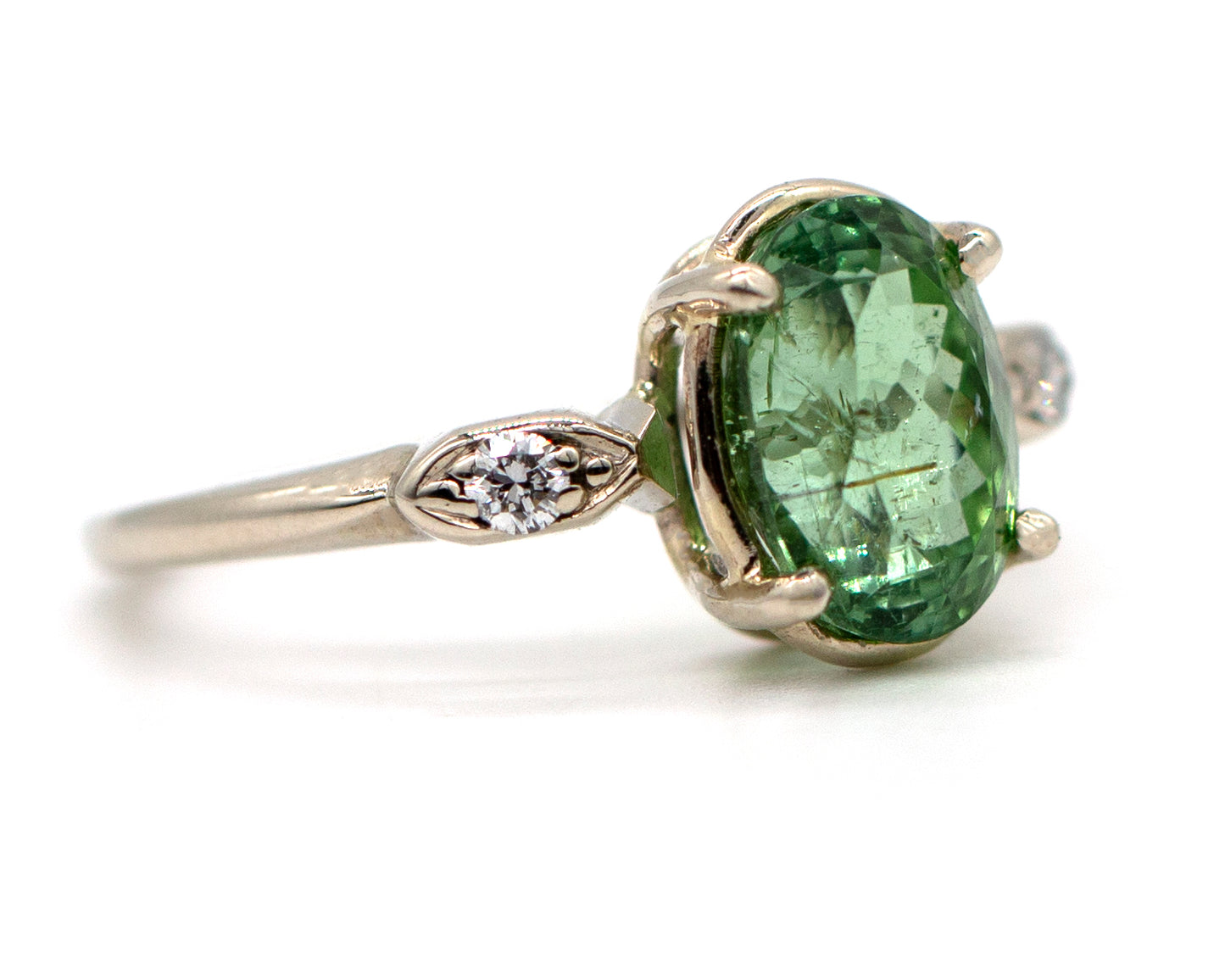 14KW 2.72ct Green Paraiba Tourmaline Oval Diamond Rd Band Ring