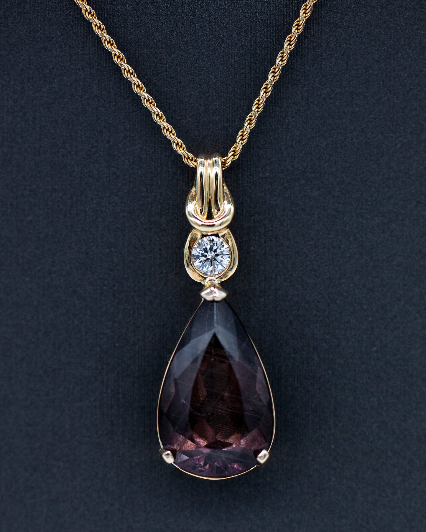 14KY Gold 11.44ct Tourmaline & .44ct Diamond Rope Link Necklace