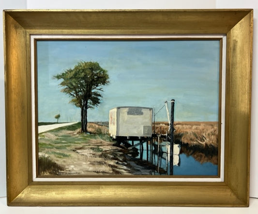 E.A. Nyren  Landscape With Canal Oil Masonite Painting