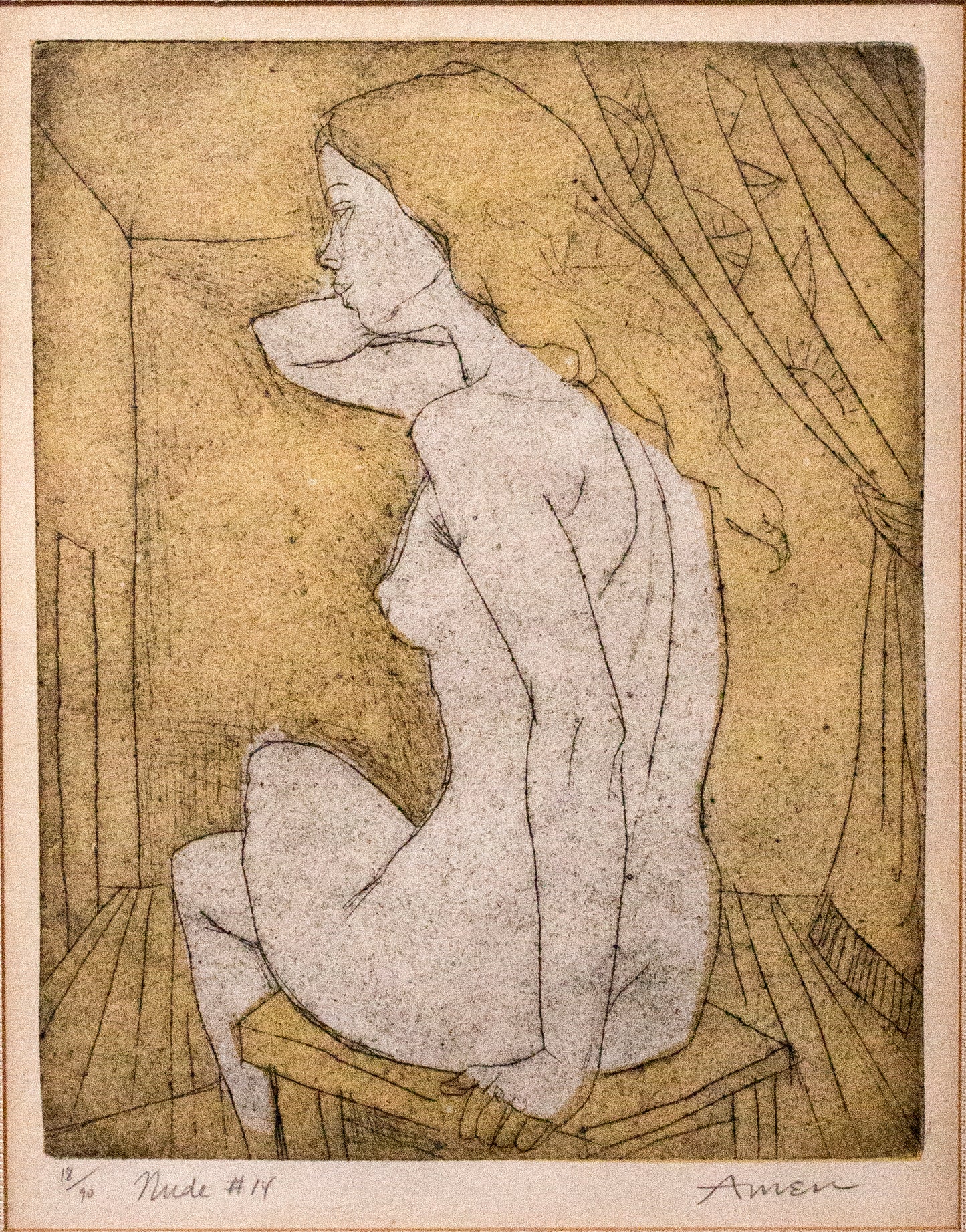 Seated Nude Drawing by Irving Amen