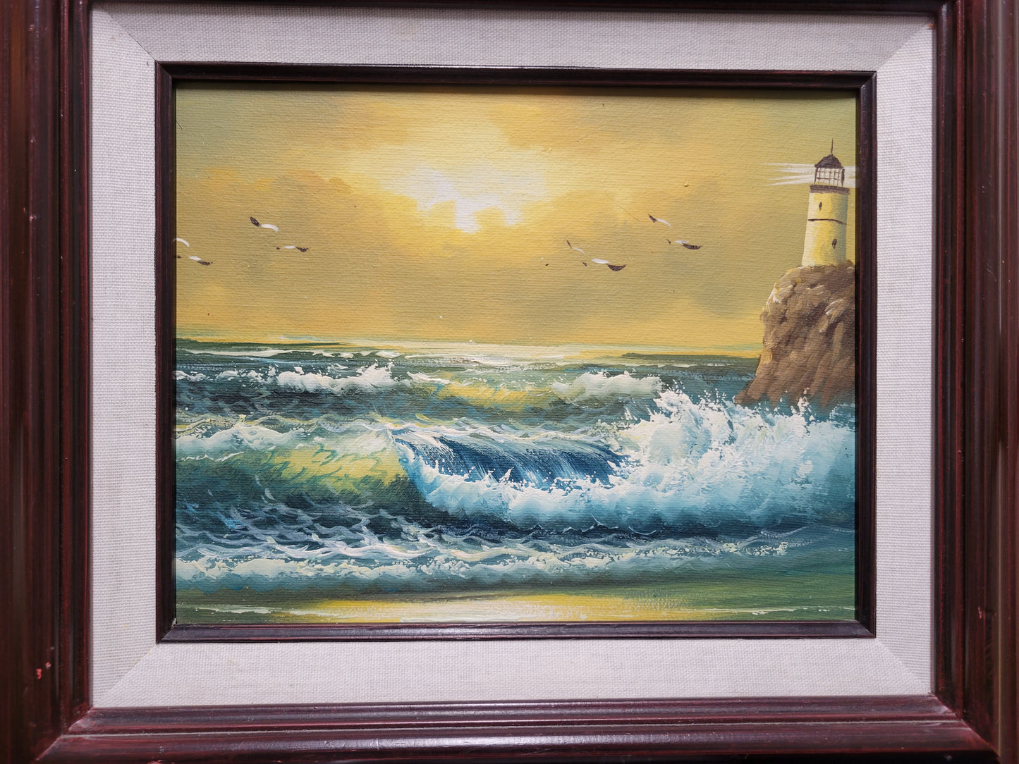 Ocean Lighthouse on Cliff Oil on Canvas Unknown Artist