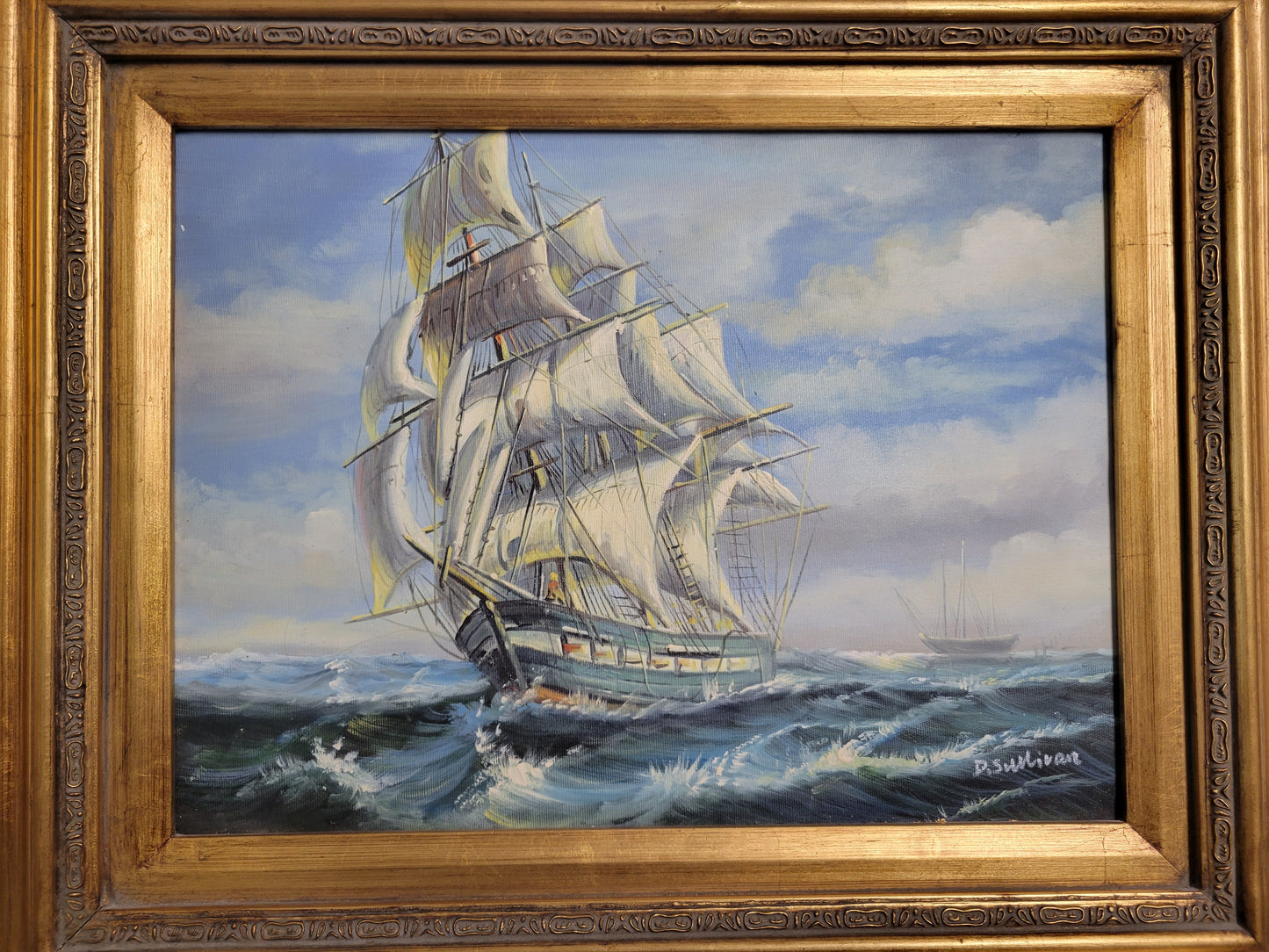 Clipper Ship Oil on Canvas, Artist signed D. Sullivan