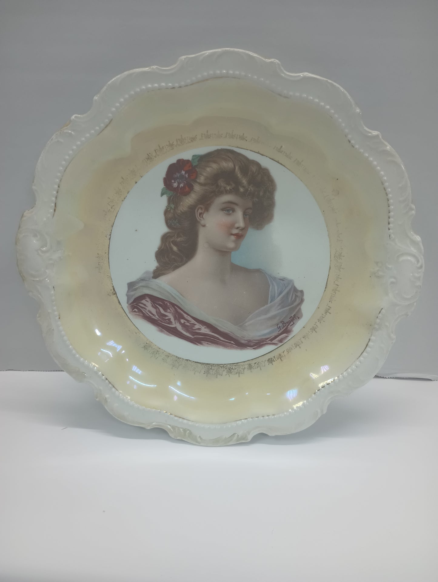 c. Late 1800s Royal Vienna Porcelain Portrait Plate signed G. Bonfils
