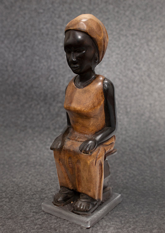 Vintage Hand Carved Mossi Seated Figure w/Hand Made 11in Leather Giraffe
