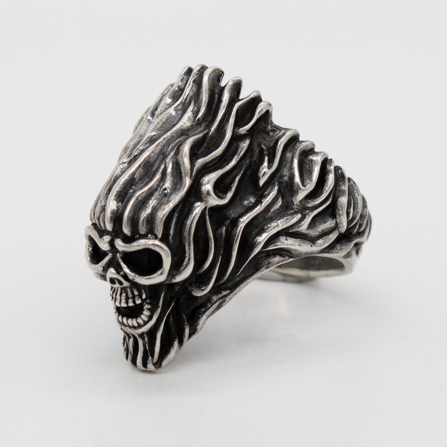 Sterling Silver 20.5g Flaming Skull Ring