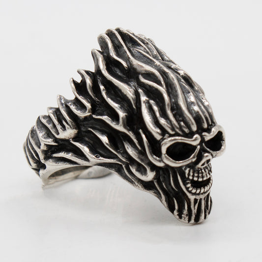 Sterling Silver 20.5g Flaming Skull Ring