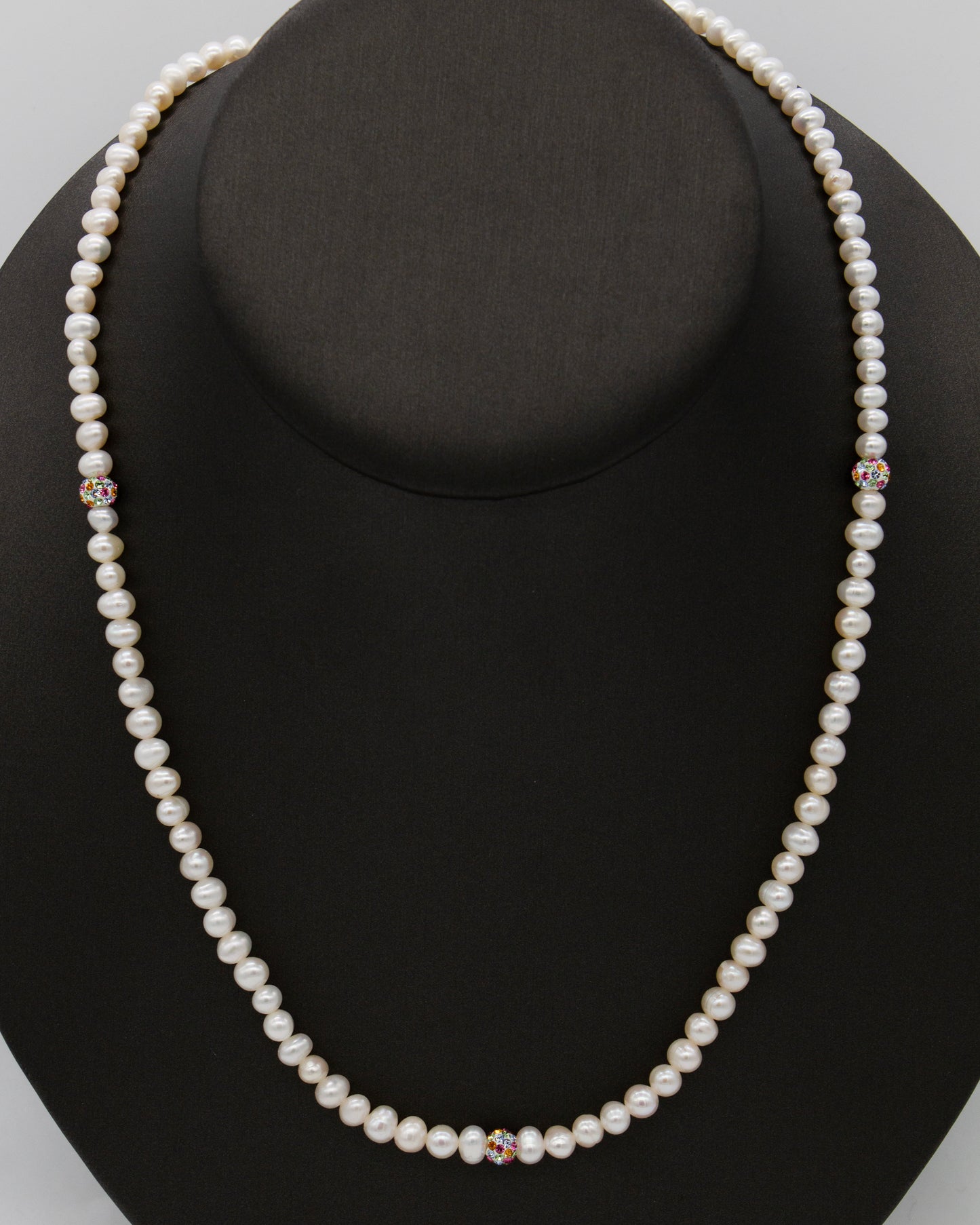 14K Yellow Gold 18inch Freshwater Pearl/Crystal Necklace