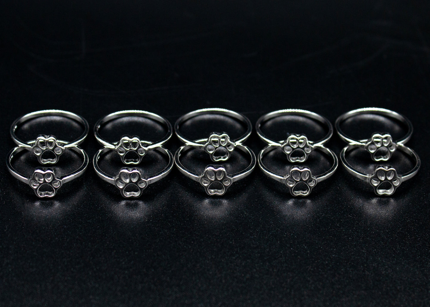 10pc. WHOLESALE SSilver Paw Print Ring Lot