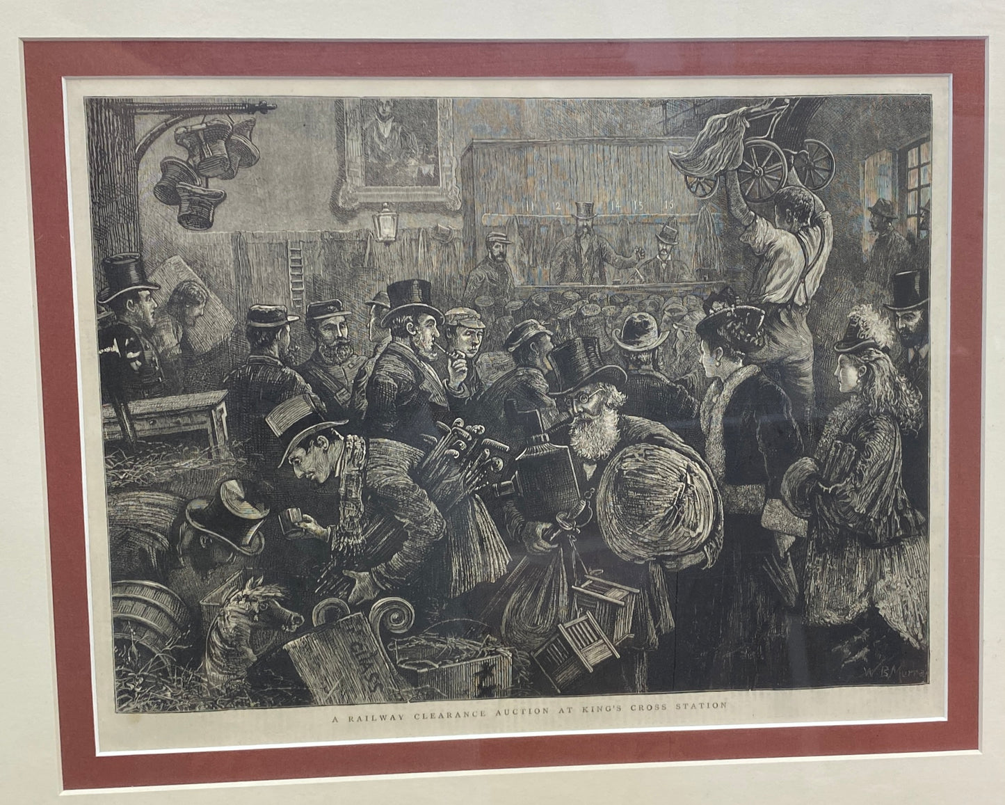 1875 The Railway Clearance Auction at Kings Cross Station Etching