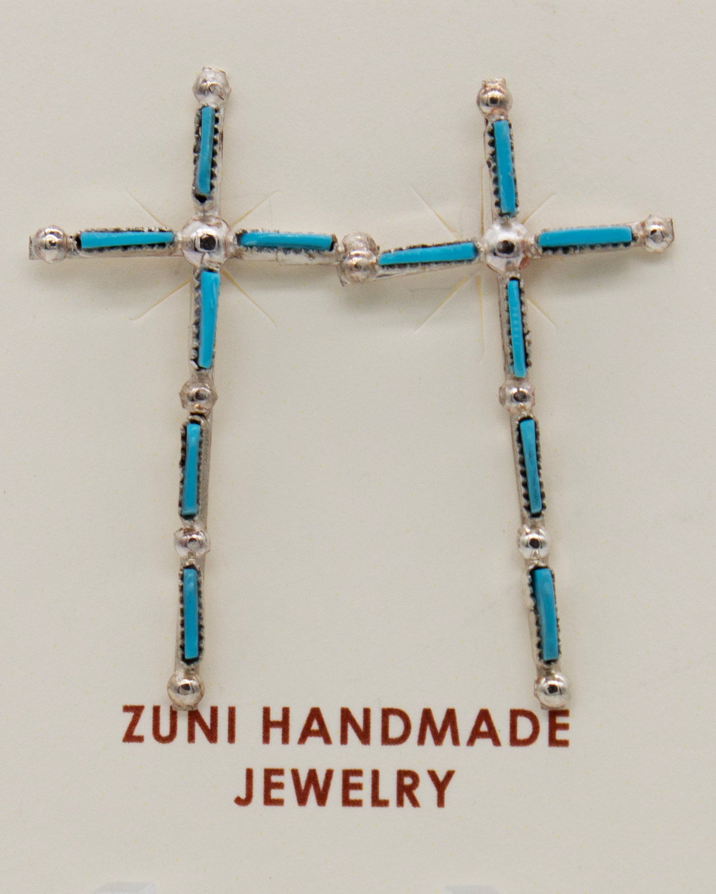 Vintage Ssilver Zuni Turquoise Cross Stud Earrings