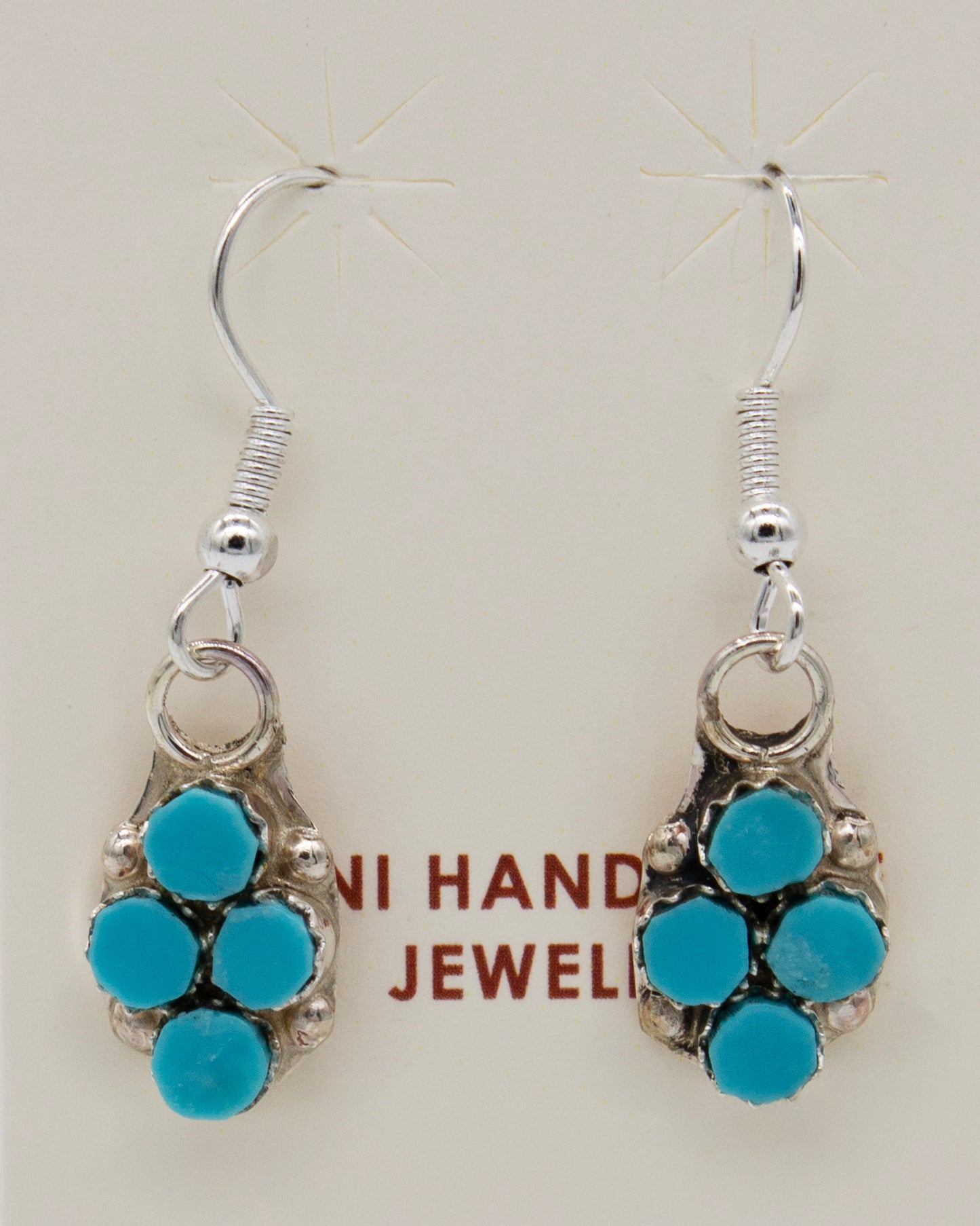 Vintage Ssilver Zuni Turquoise Cluster Dangle Earrings