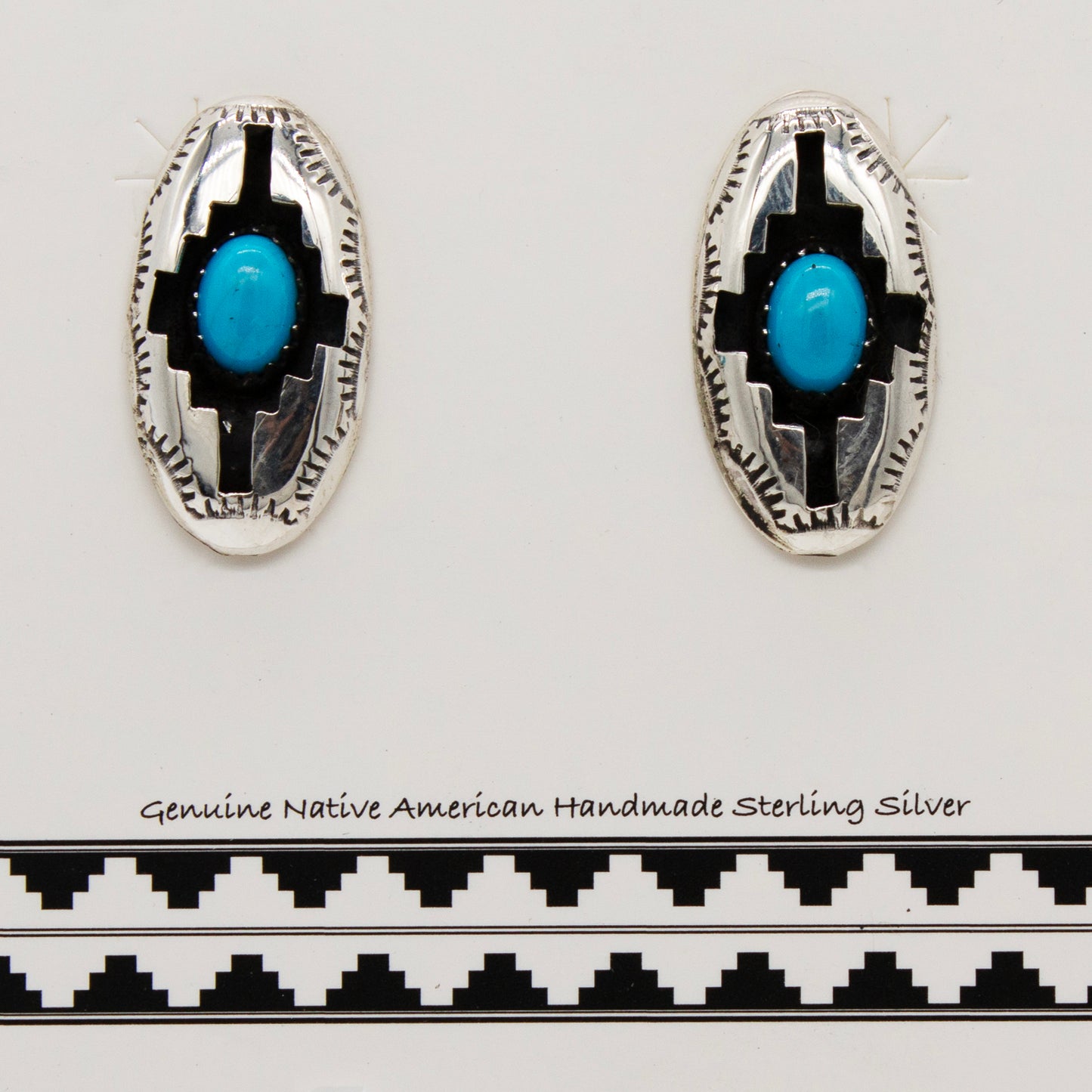 Ssilver Zuni Turquoise Shadow Box Oval Earrings