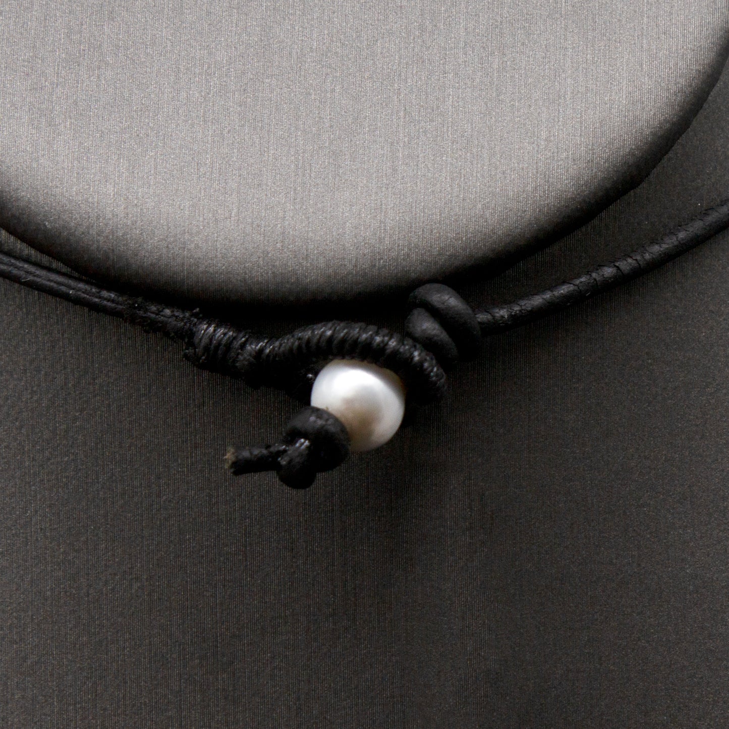 Estate 18inch Freshwater Pearl Leather w/ Ruby Accent Floral Necklace