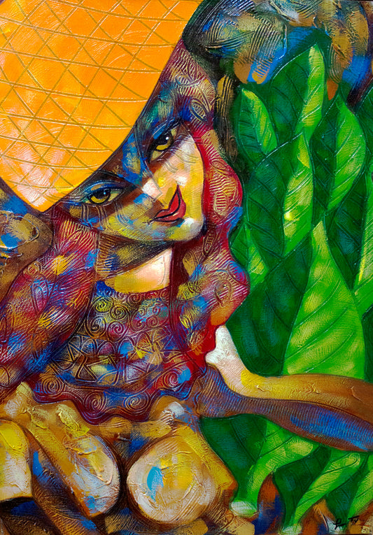 Niña Verde Oil on Canvas Painting by Pedro Lazaro
