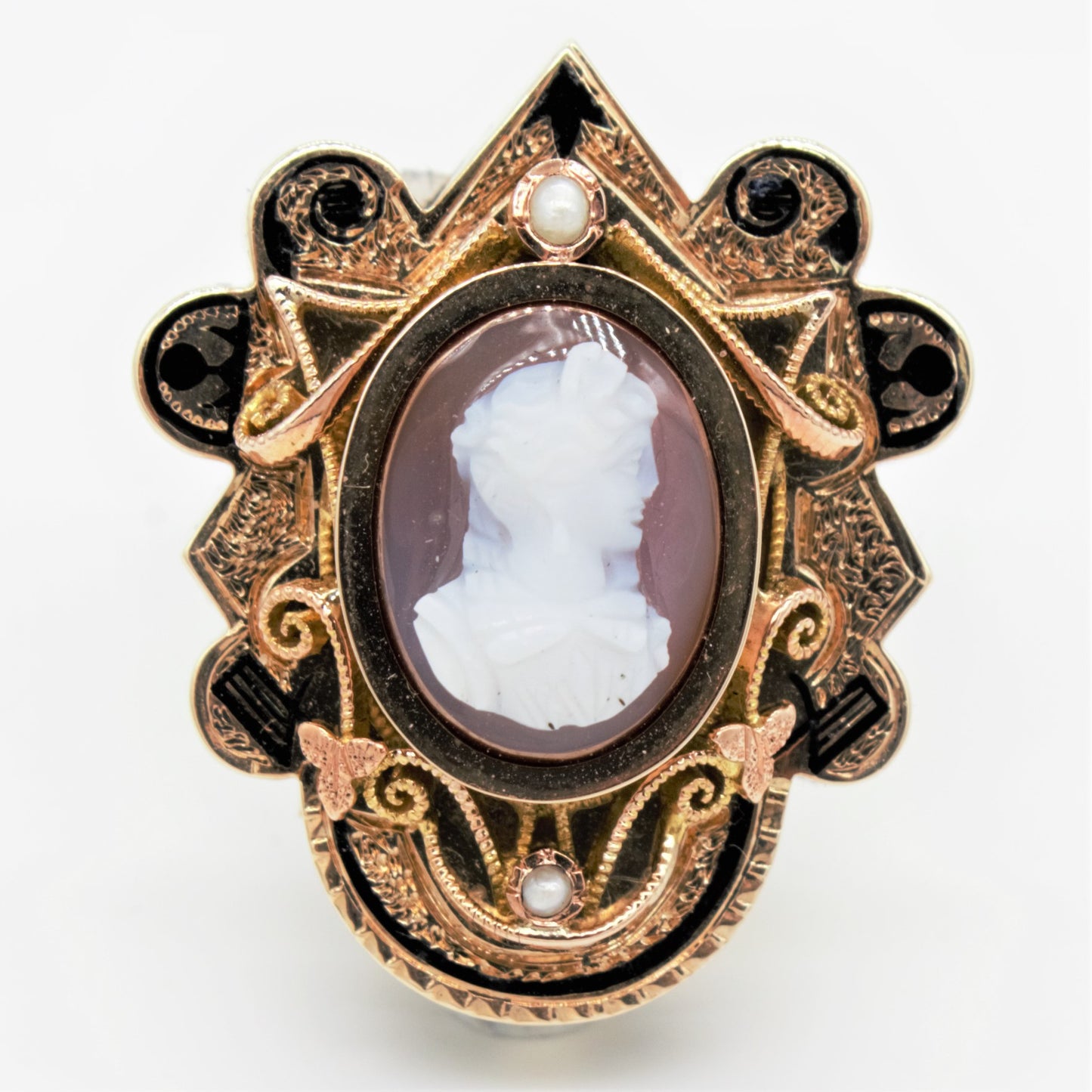 10KT Baby Pearl Shield Cameo Ornamental Clasp/Slide