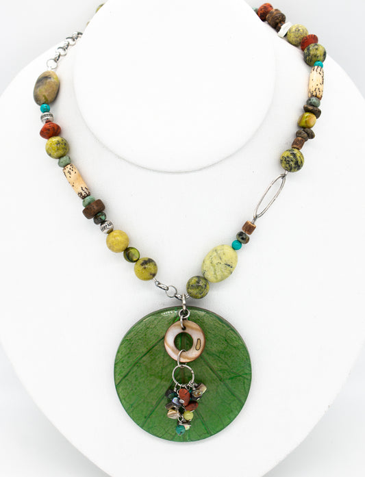 Ssilver Real Leaf Dalmation Jasper Mix Stone Necklace