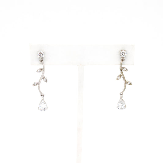 SSilver 1.75in White Ice Vine/ Tear Drop Dangle Earrings