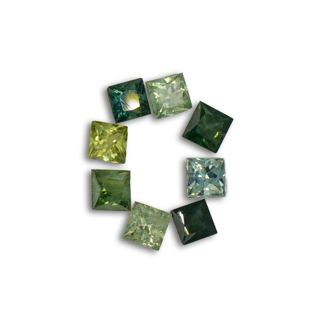 1.00ctw Green Tourmaline Princess Cut Loose 8 Stone Parcel 2.5mm