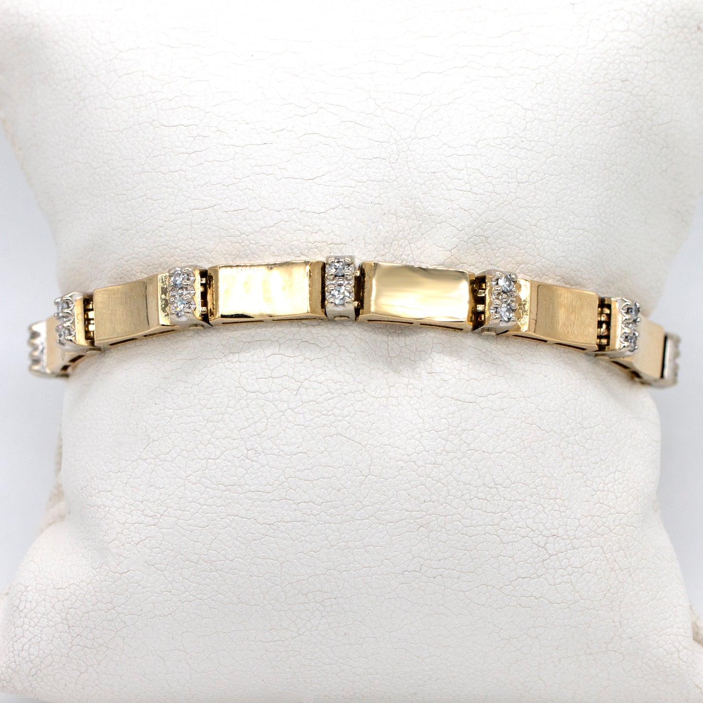 14KT HEAVY .55ctw Diamond Rd Concave Rect Link Bracelet