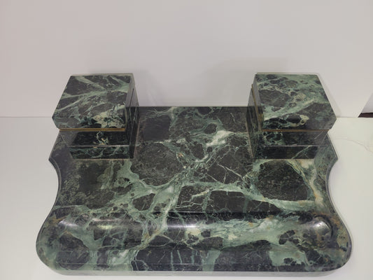 Antique Green Marble Double Inkwell