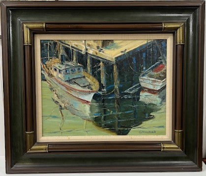 Signed Larry Steelman, Oil On Canvas Two Moored Fishing Boats