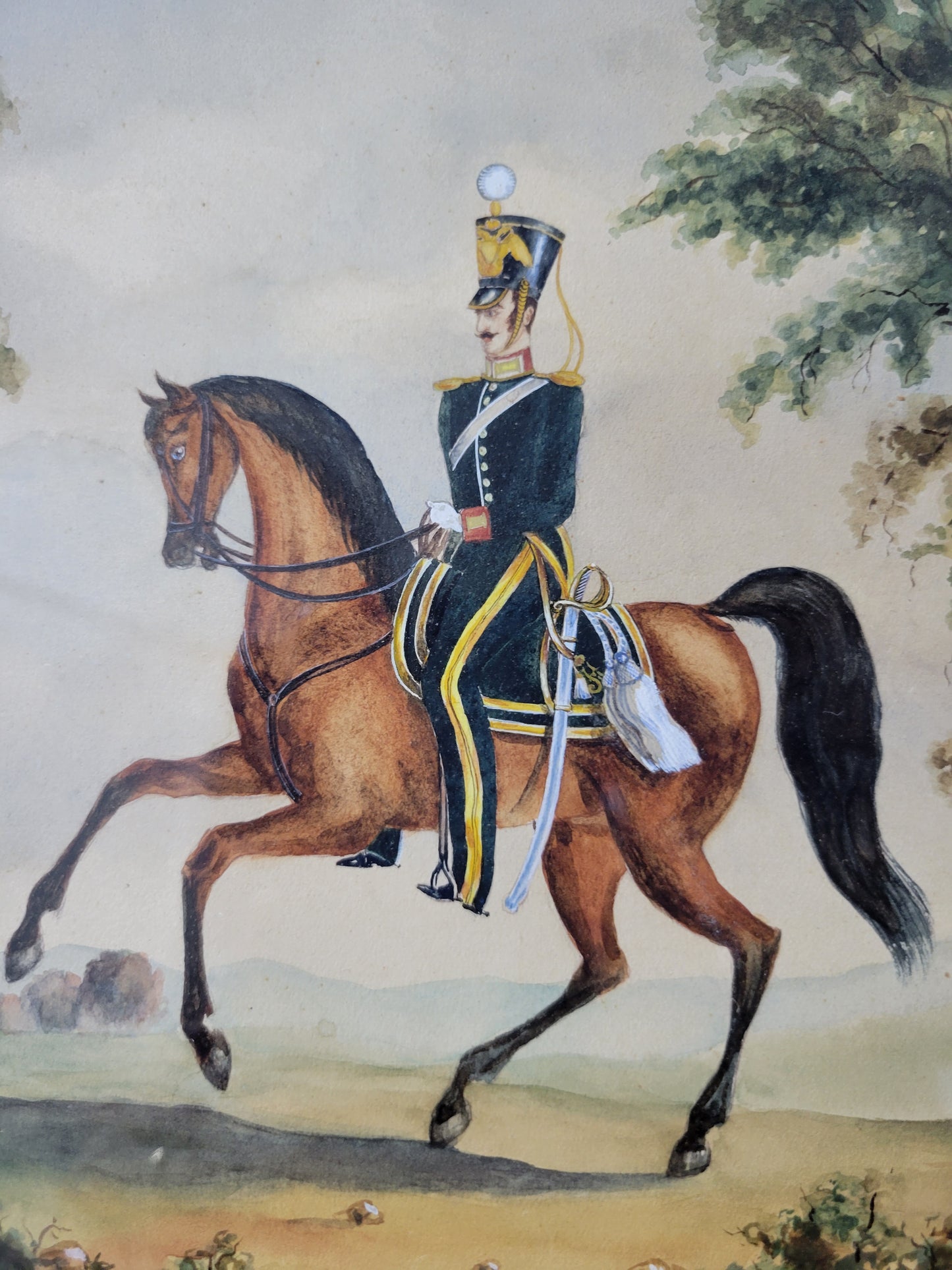 Emperor Nicholas II on Horseback WC Painting signed G. Diakoff