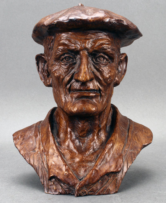Vintage Brown Bust of Man, Artist Signed Bidal