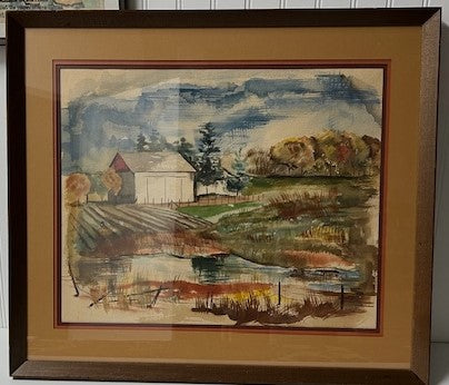 19th Century Farm Landscape Watercolor, Signed WM Bennett