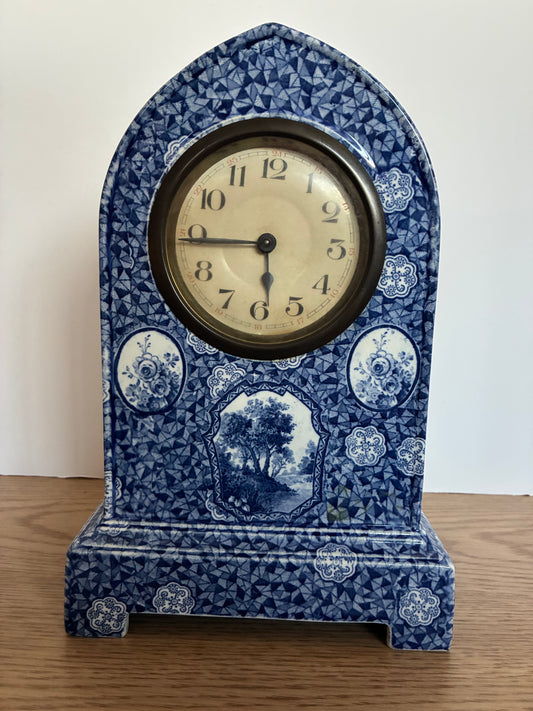 Vintage 19th Century Blue/White Faience/Delft Style Mantel Clock