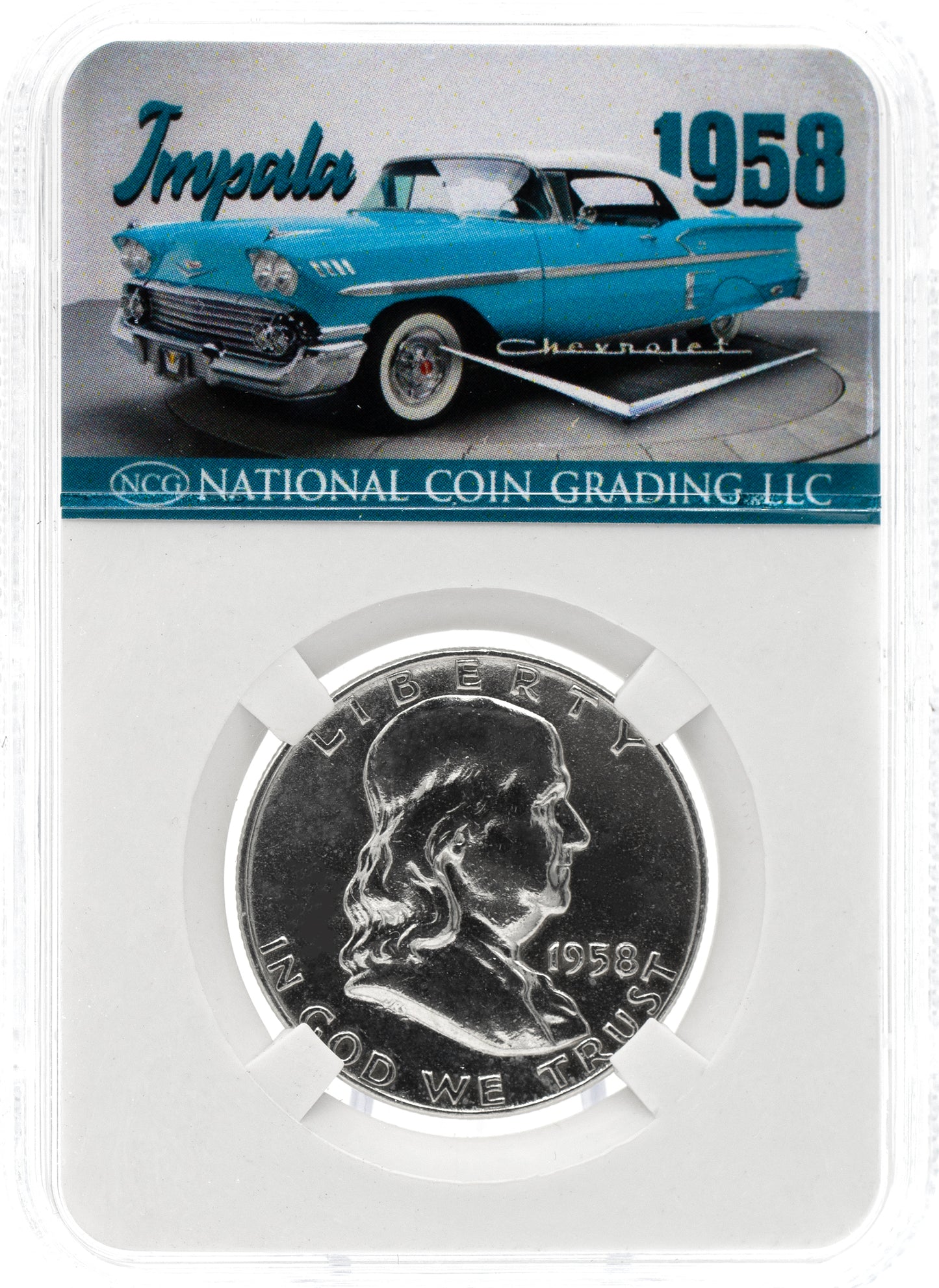 AAC EXCLUSIVE 1958 Franklin Half Dollar Chevrolet Impala Coin w/ Case