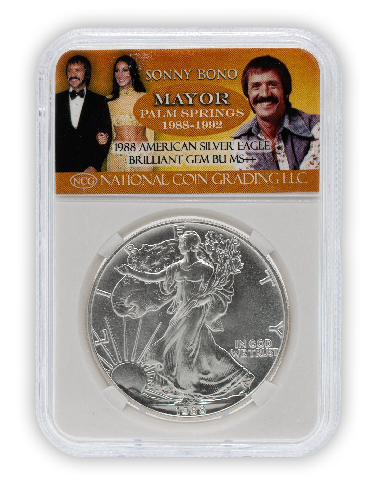 1988 Sonny Bono Mayor $1 American Silver Eagle GEM BU