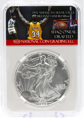 1992 Shaquille O'Neal Drafted Gem Mint $1 American Silver Eagle w/ Case