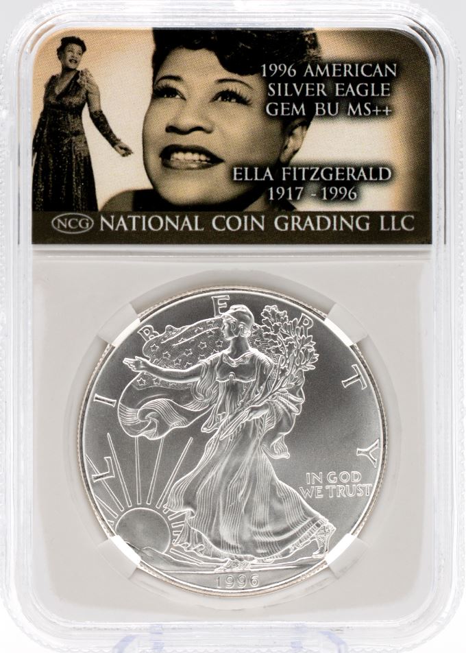 1996 Ella Fitzgerald Gem Mint BU $1 American Silver Eagle w/ Case