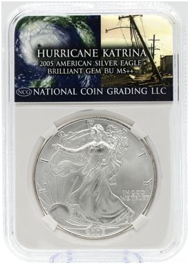 2005 Hurricane Katrina Gem Mint BU $1 American Silver Eagle w/ Case