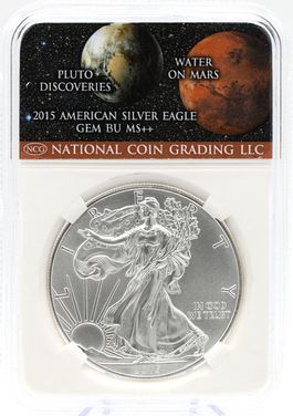 2015 Pluto Discoveries Water on Mars $1 American Silver Eagle GEM