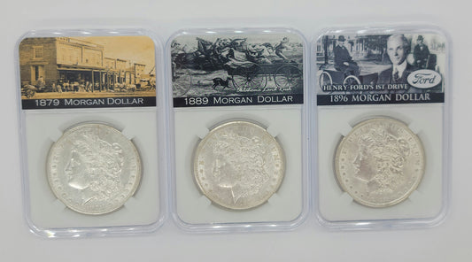 3pcs 1879-1889-1896 Three Decades Morgan Silver Dollar Set