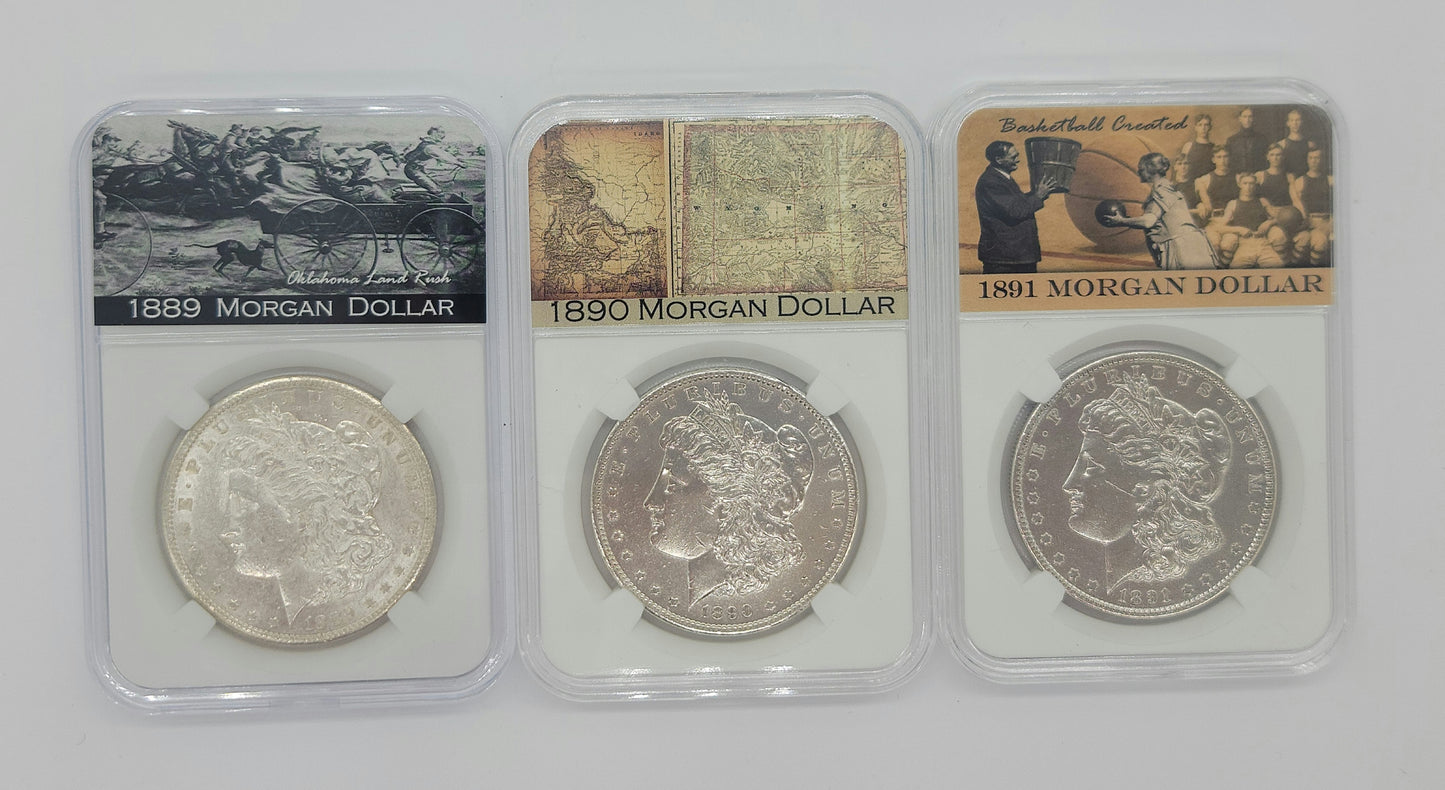 3PC 1889-1890-1891 $1 Morgan Silver Dollar Set
