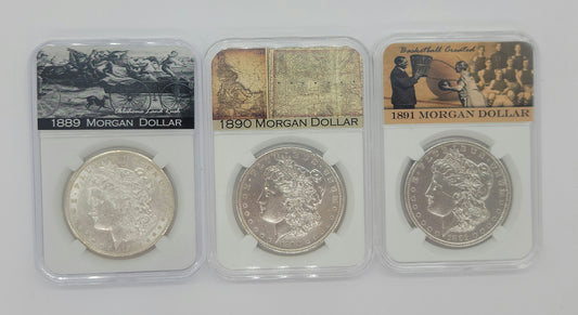 3PC 1889-1890-1891 $1 Morgan Silver Dollar Set