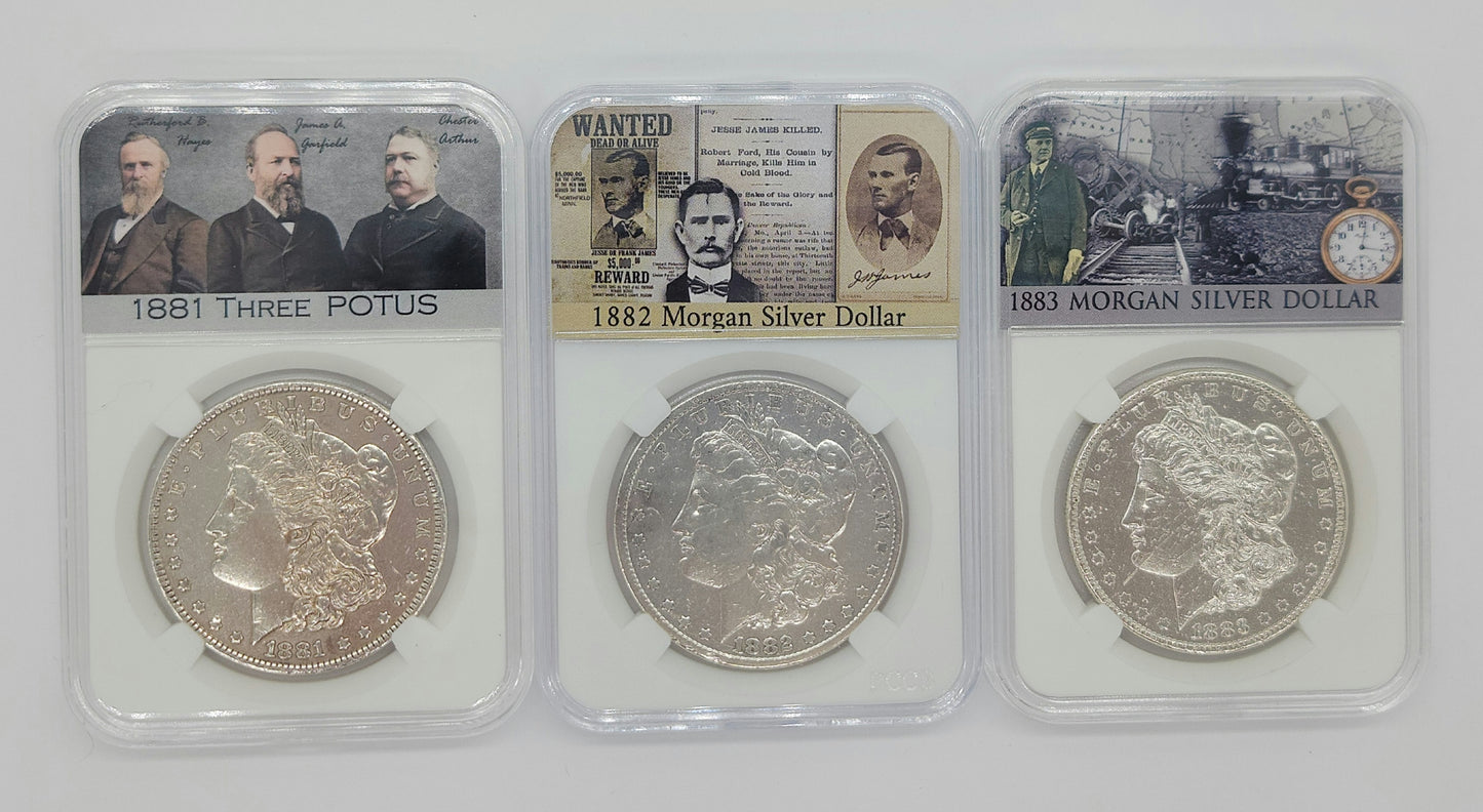 3PC 1881/82/83 $1 Morgan Silver Dollar Mixed Mint Set