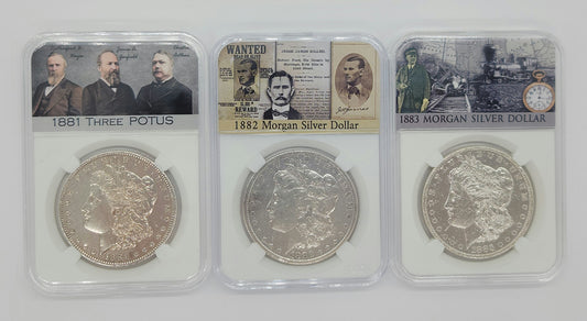 3PC 1881/82/83 $1 Morgan Silver Dollar Mixed Mint Set