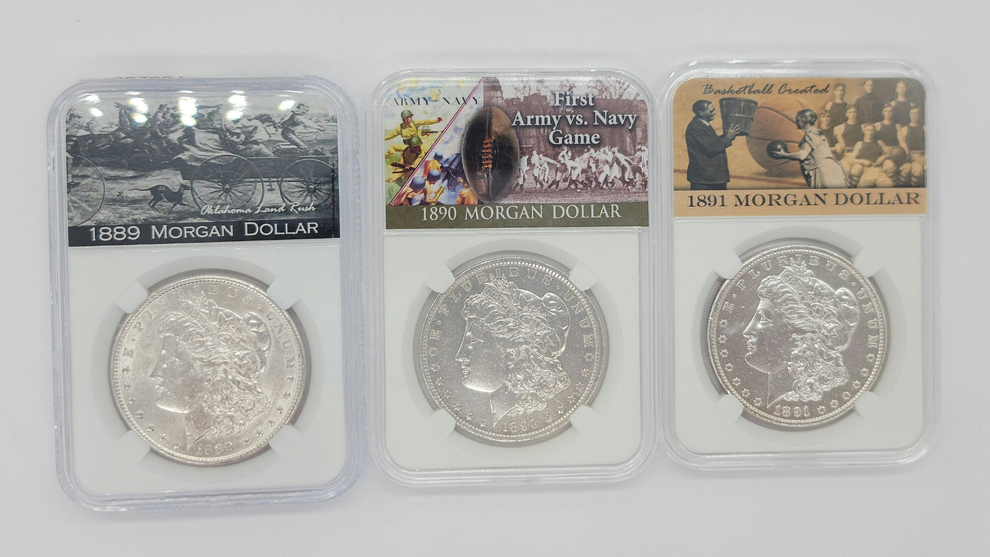 3PC 1889-1891 Mixed Mint $1 Morgan Silver Dollar Set