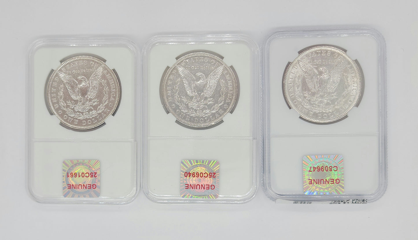 3PC 1889-1891 Mixed Mint $1 Morgan Silver Dollar Set