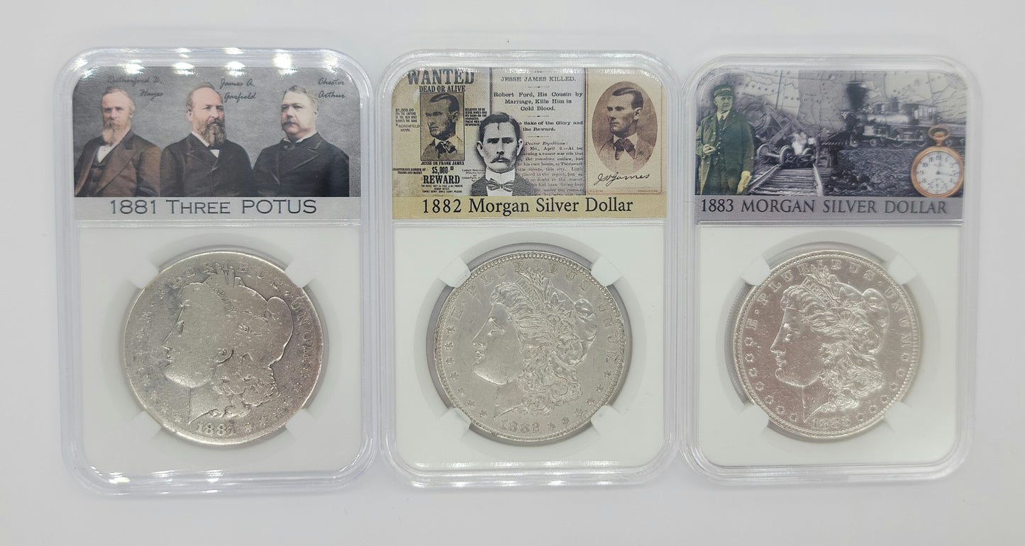 3PC 1881-1883 Mixed Mint $1 Morgan Silver Dollar Set